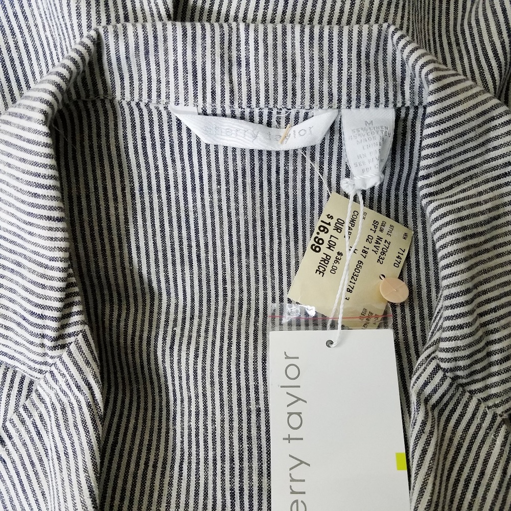 SHERRY TAYLOR Navy & White Stripped Jacket Blouse - Picture 8 of 8